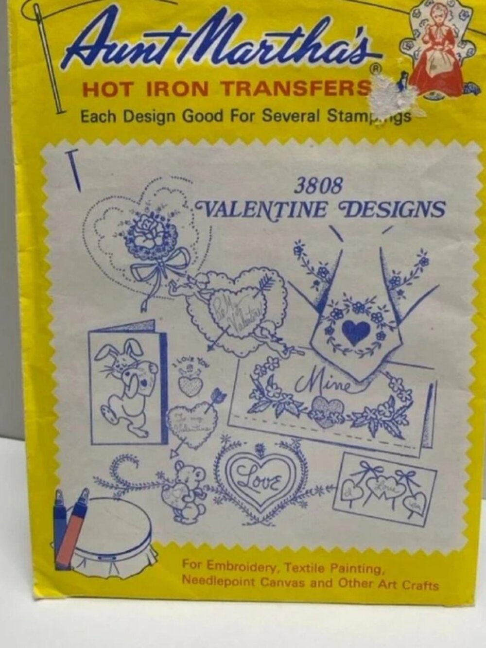 Aunt Martha's Hot Iron Transfer Pattern (#3808 Valentine Designs embroidery